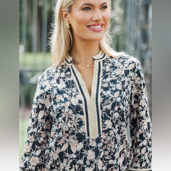 Floral Black and Cream Women's Dress - Picture 2 of 13